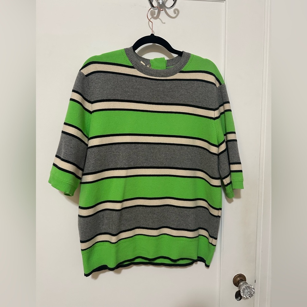 Marc Jacobs lime green striped oversize back-zip pullover sweater - S/P